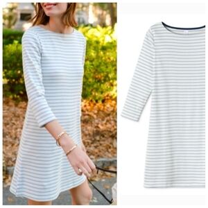 LAKE Striped Breton Dress In French Blue Supima Cotton Stripe Size Small